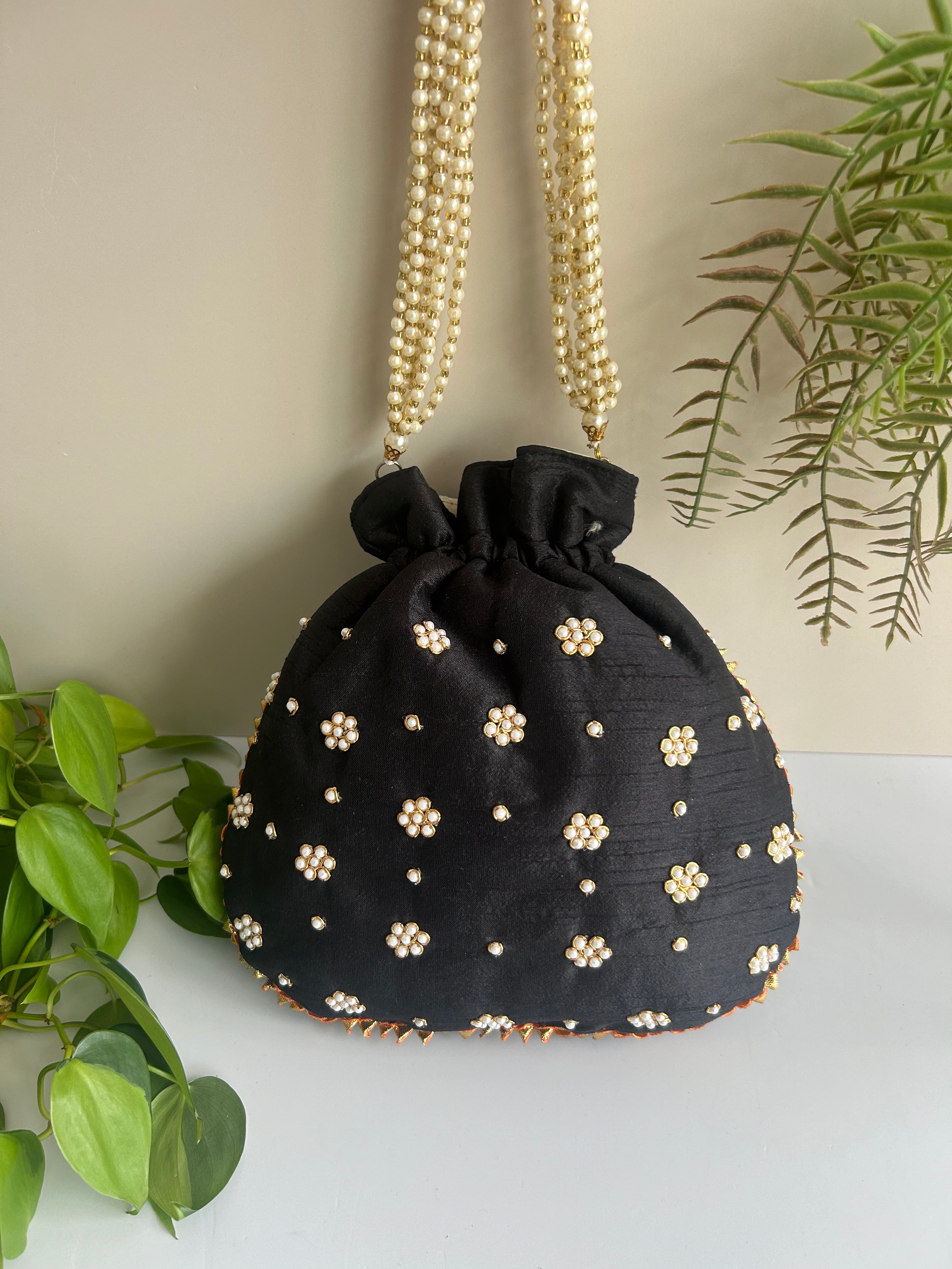 Maroon Pearl Potli Bag