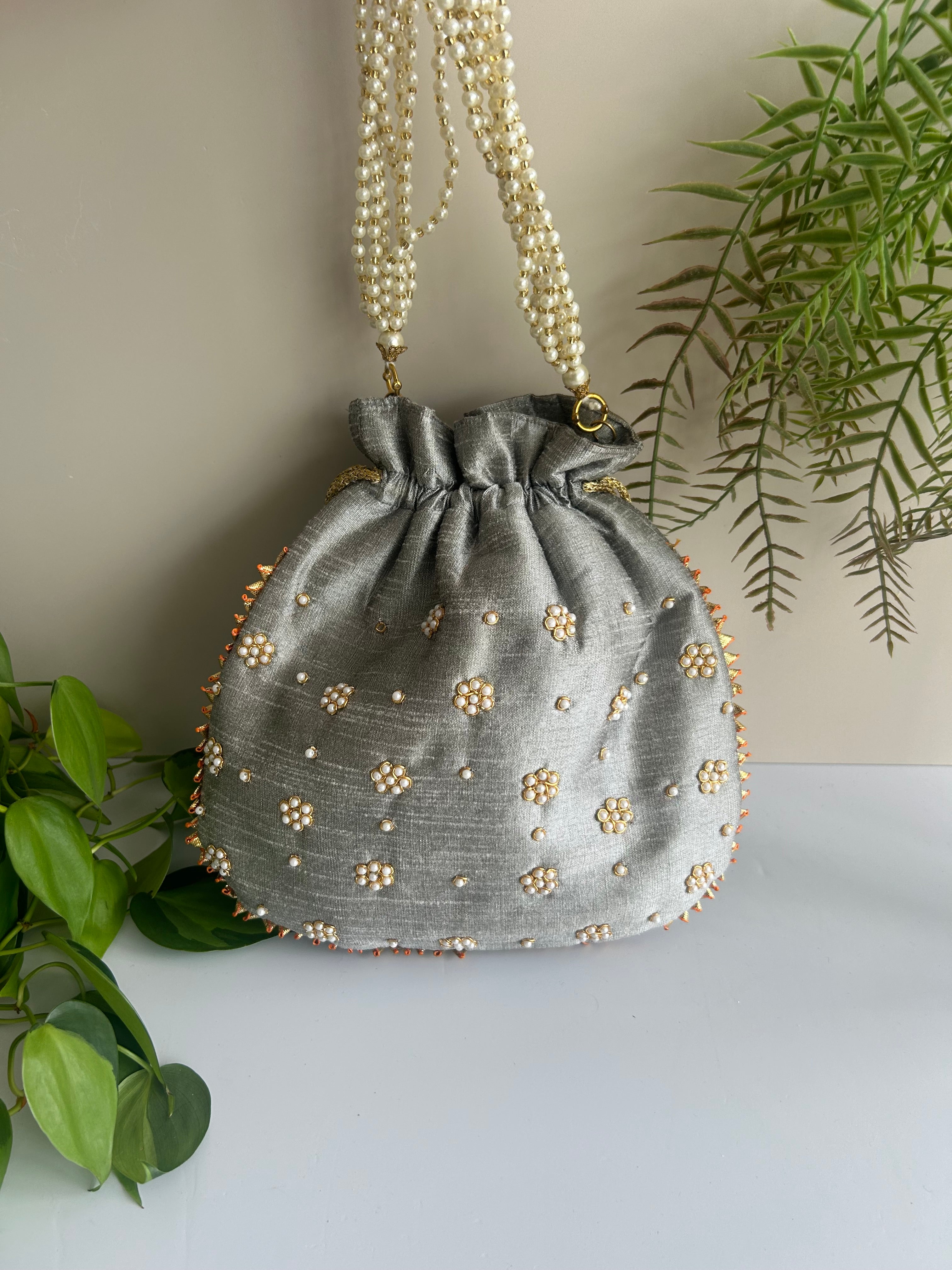 Maroon Pearl Potli Bag