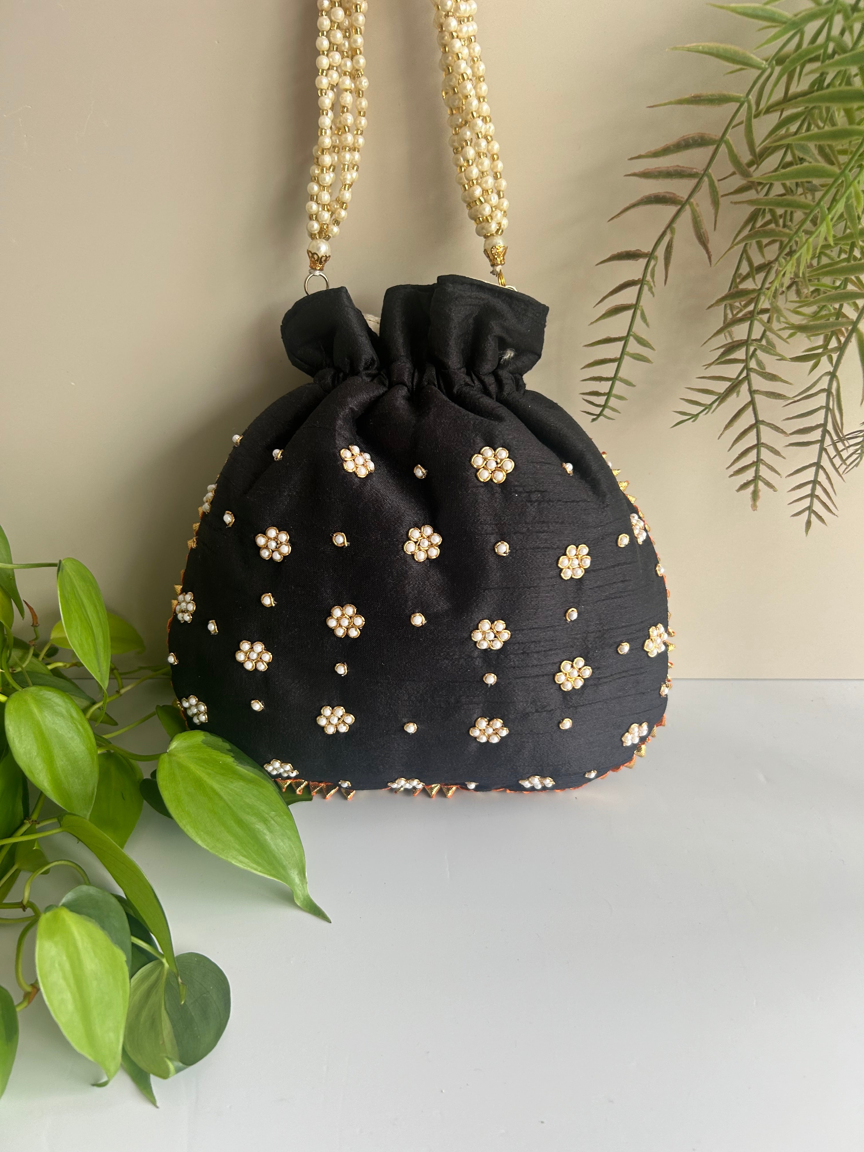 Maroon Pearl Potli Bag