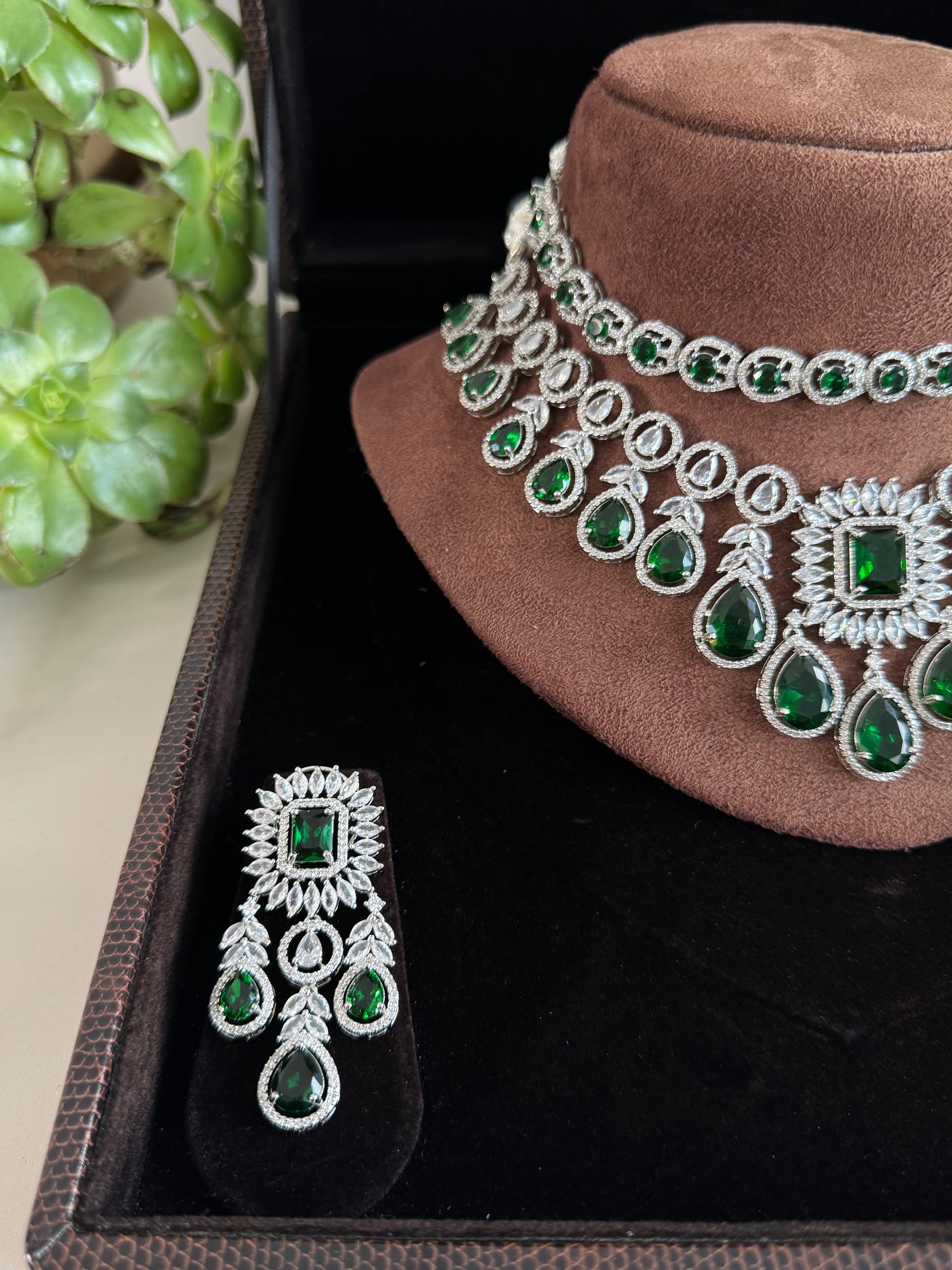Festive Essentials - Deety Set CZ silver bridal necklace and earring set with cubic zirconia stones