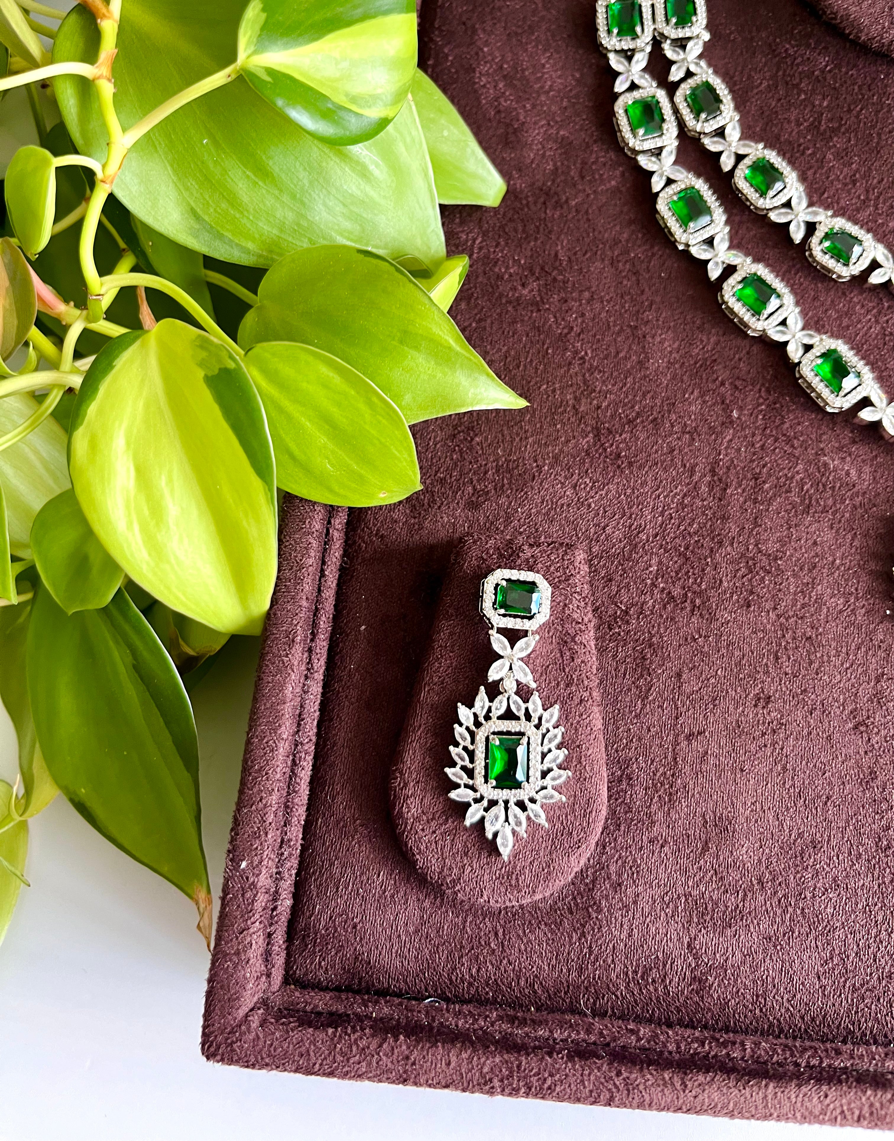 Festive Essentials - Yatri Set CZ silver bridal necklace and earring set with cubic zirconia stones