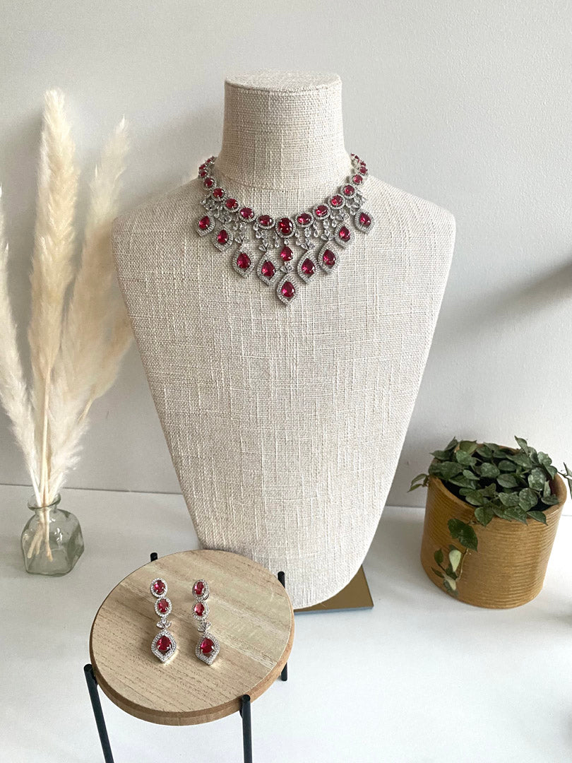 Festive Essentials - Bani CZ silver bridal necklace and earring set with cubic zirconia stones