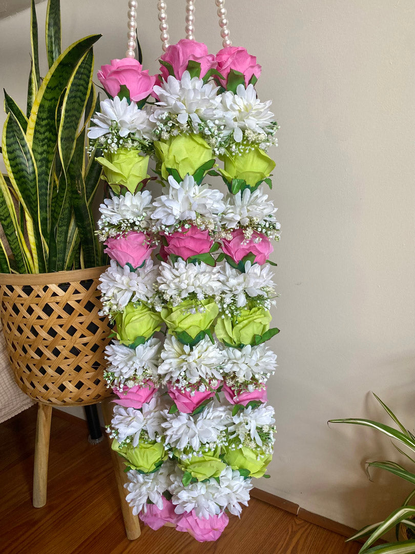 Silk Floral Garland - Pink & Green