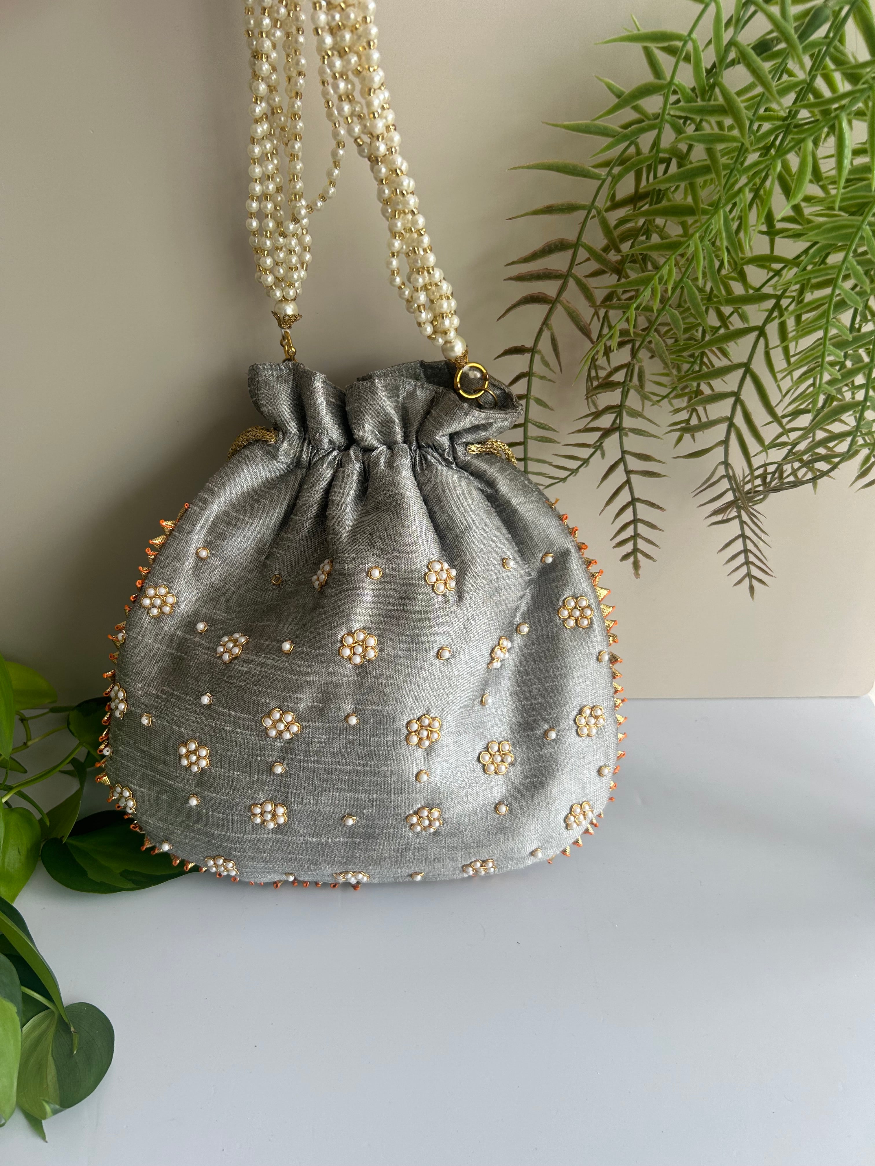 Maroon Pearl Potli Bag