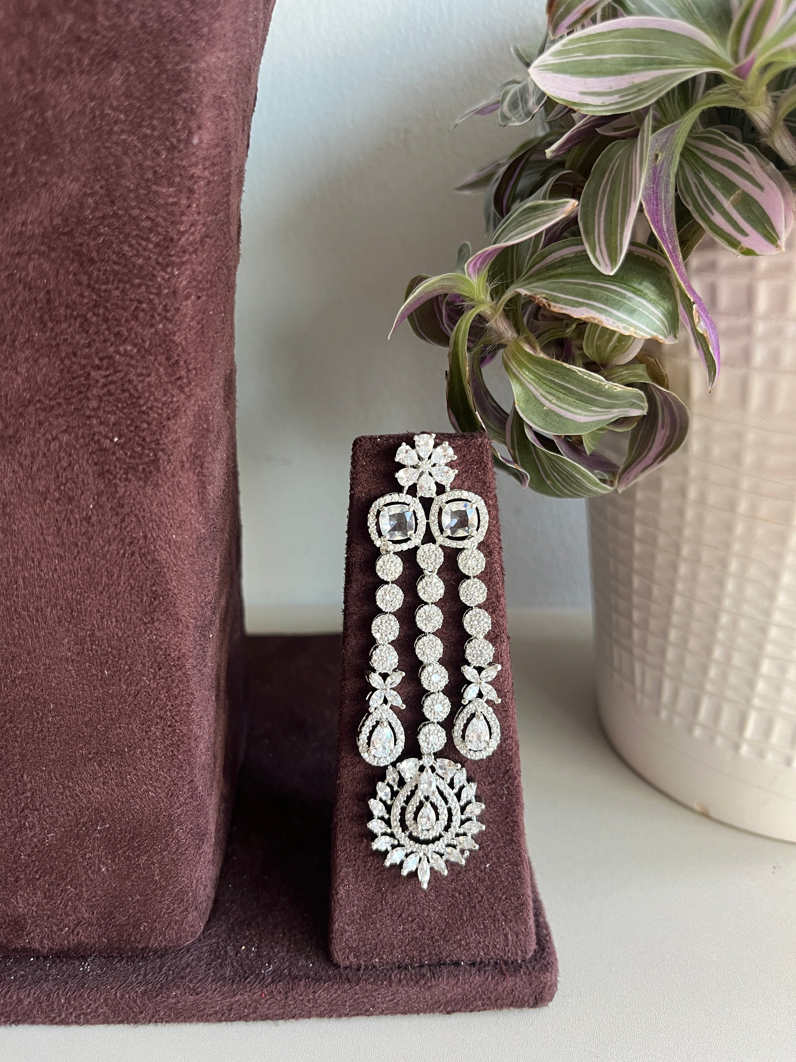 Festive Essentials - Brita CZ silver bridal necklace and earring set with cubic zirconia stones