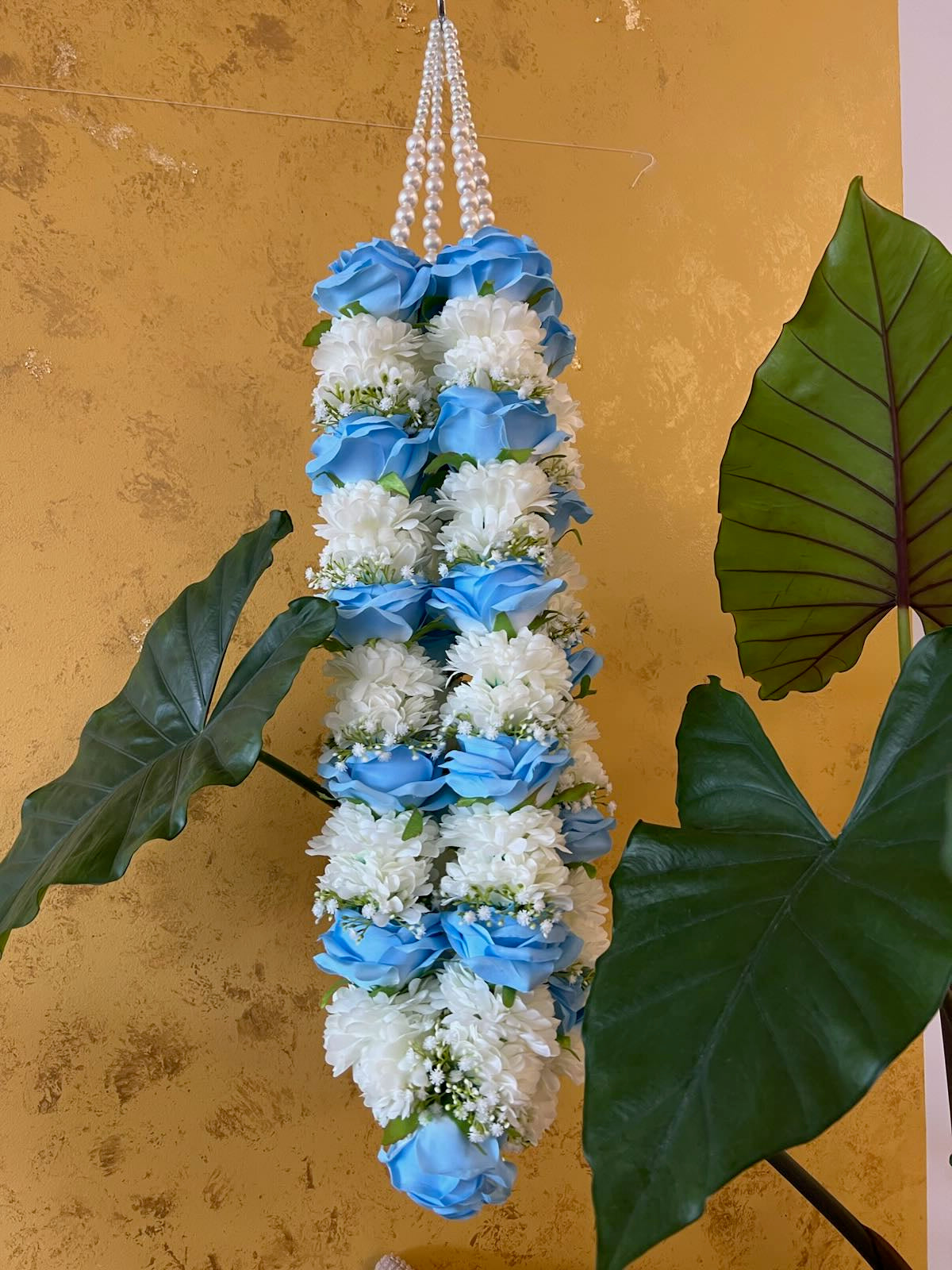Silk Floral Garland - Blue & White
