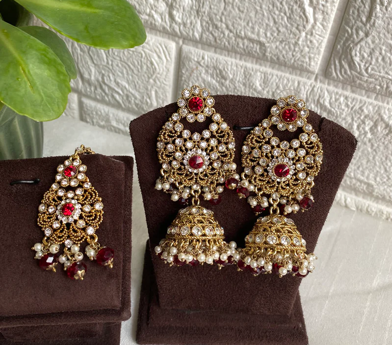 Jonaki Tikka Set - Golden Maroon