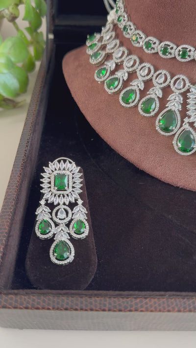 Festive Essentials - Deety Set CZ silver bridal necklace and earring set with cubic zirconia stones