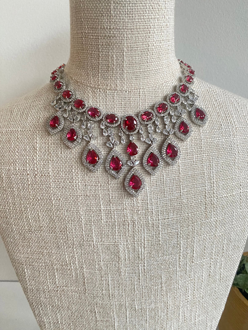 Festive Essentials - Bani CZ silver bridal necklace and earring set with cubic zirconia stones