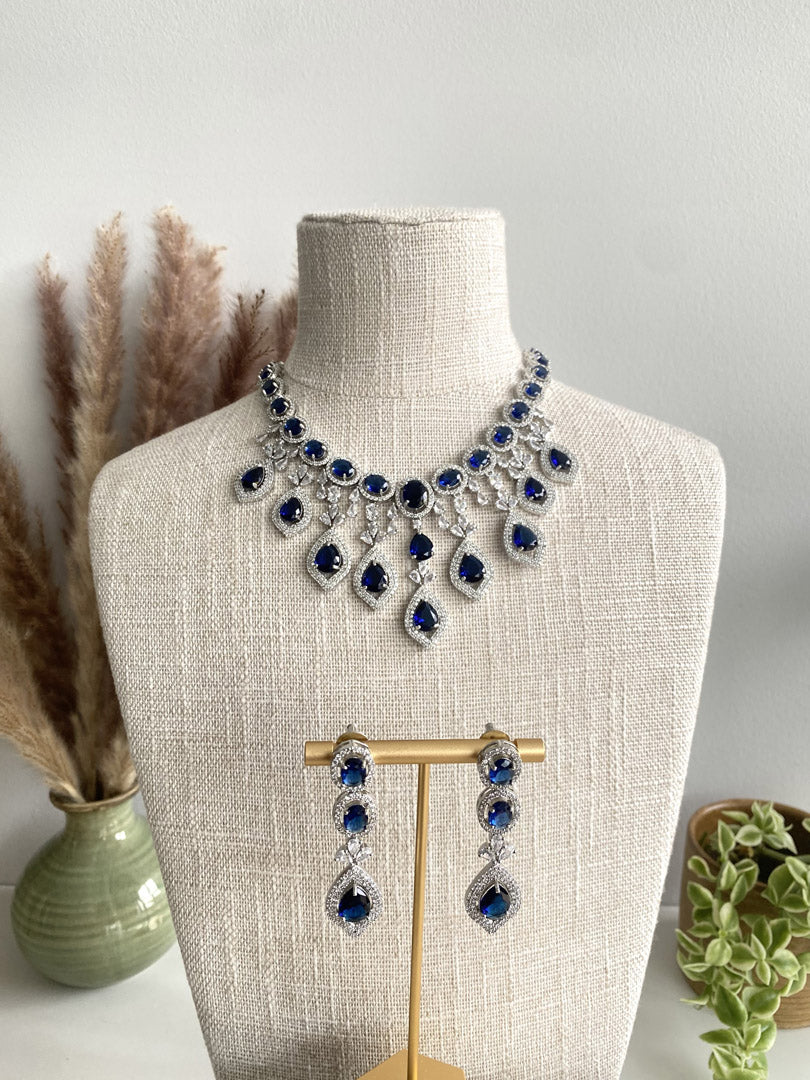 Festive Essentials - Bani CZ silver bridal necklace and earring set with cubic zirconia stones
