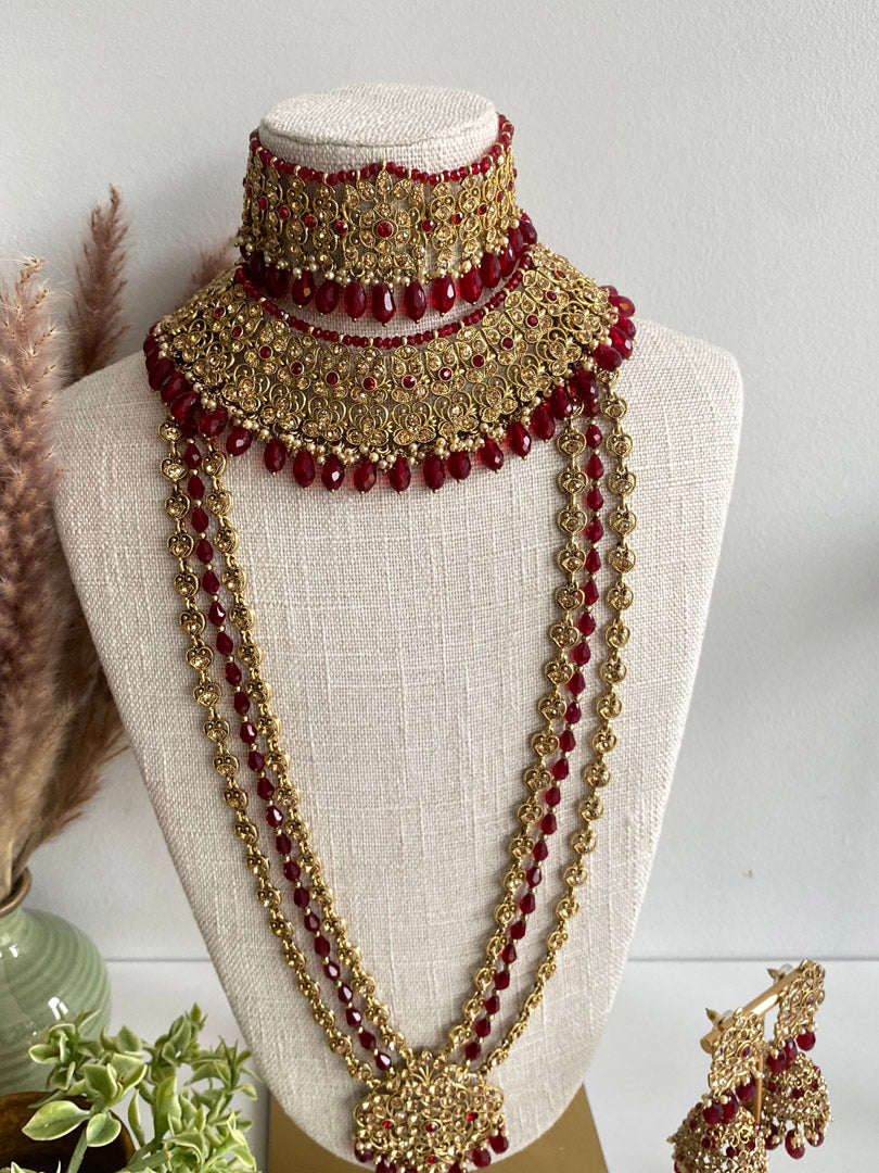 Alia Bridal Necklace Set - Maroon