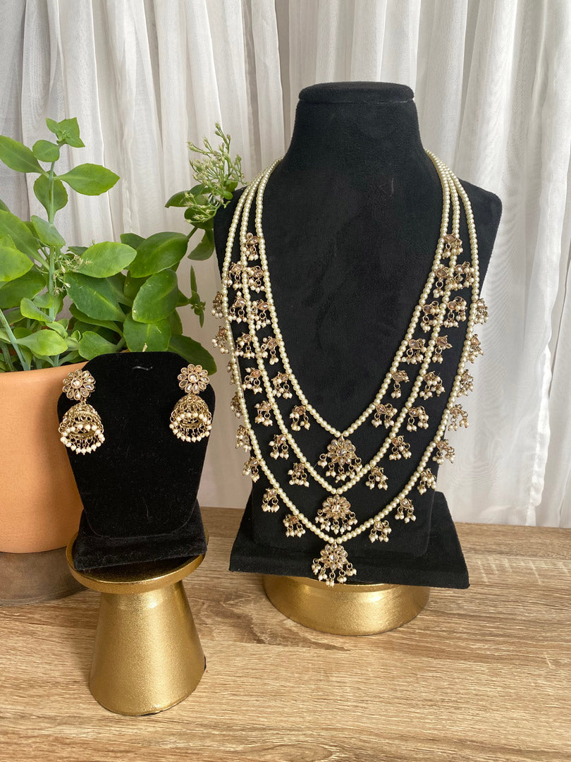Mahira set offers an Elaborate Necklace and Earrings. If you want any specific color other than mentioned, please contact us on whatsapp at +1(313)727-1045.