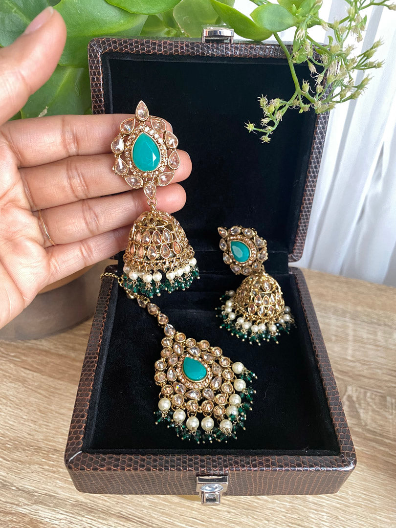 Sharmi Tikka and Earrings Set - Green