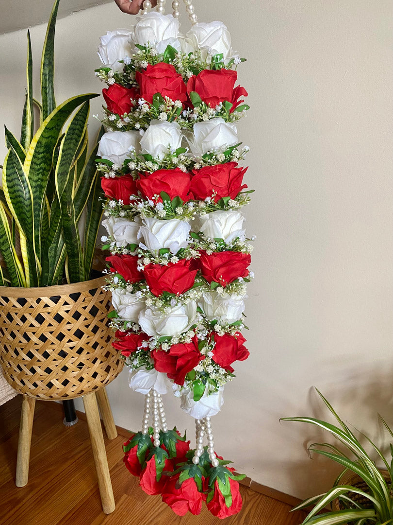 Silk Floral Garland - Red & White