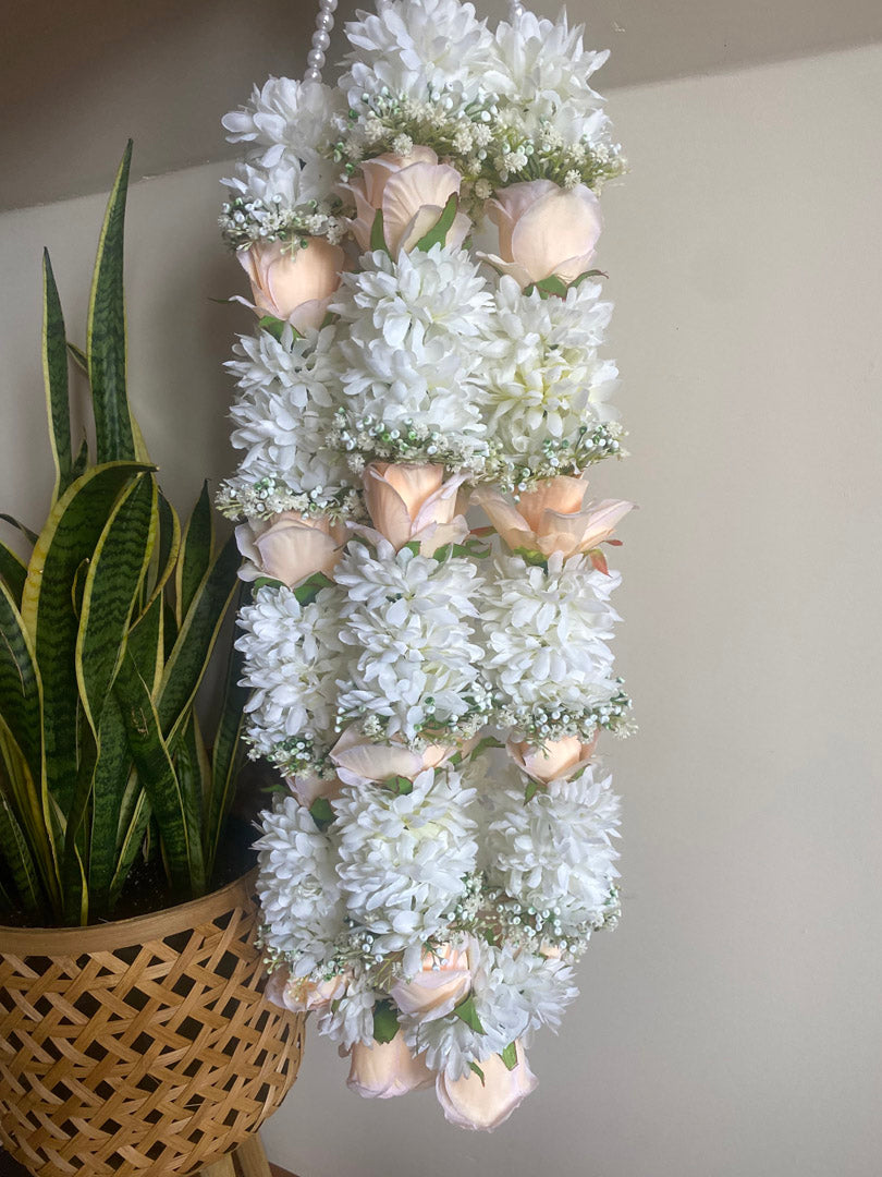 Silk Floral Garland - White & Peach