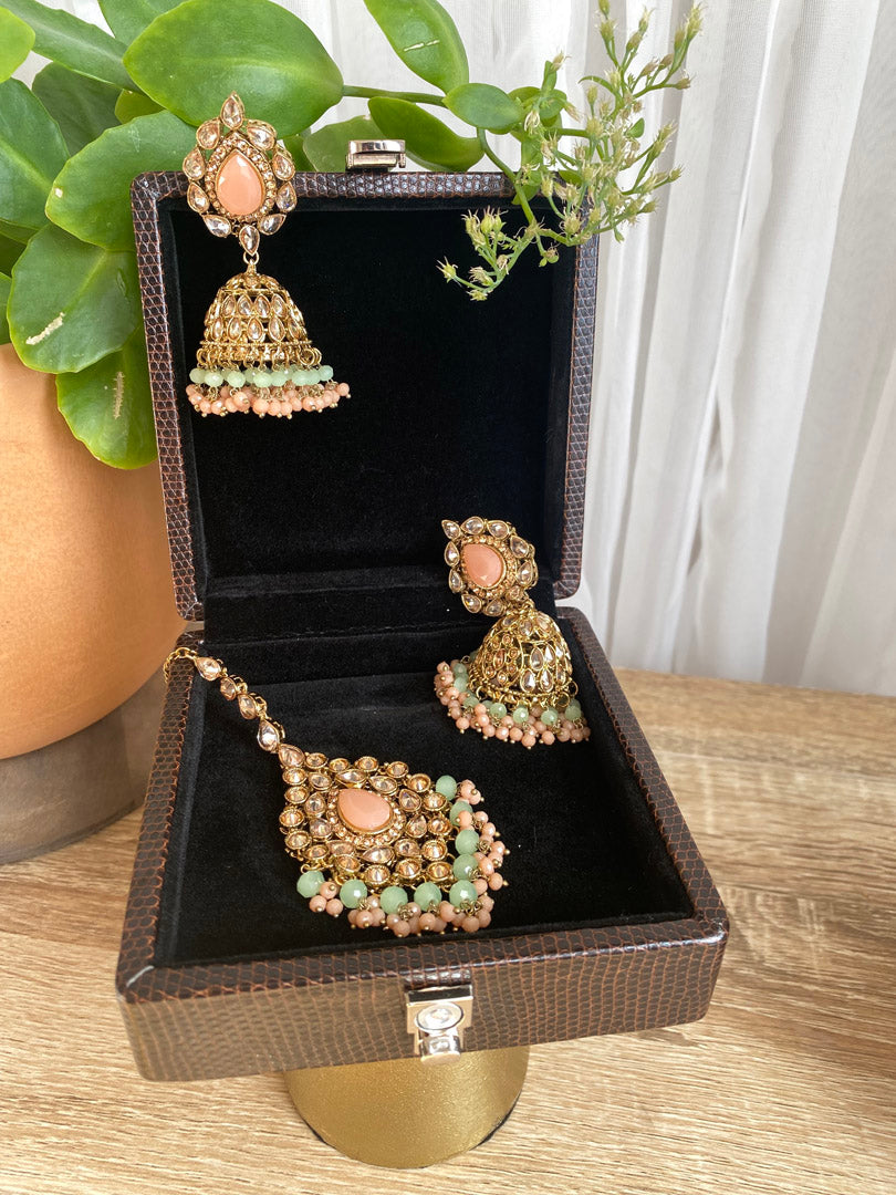 Sharmi Tikka and Earrings Set-Peach